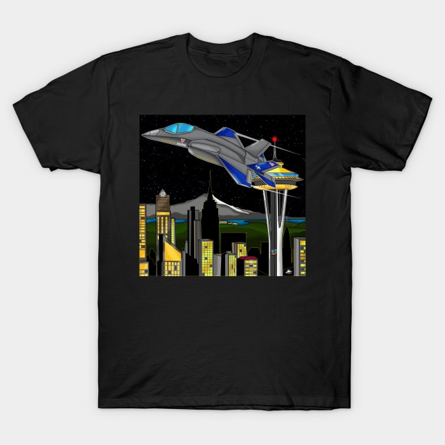 Space Needle Fly by T-Shirt by lytebound